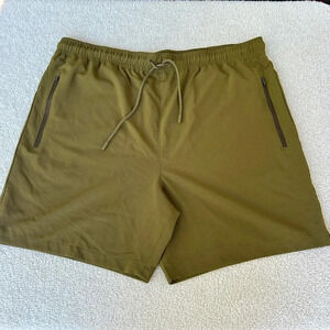 Men’s Army Green Trajectory Athletic Hiking Shorts Drawstring Stretch Waist